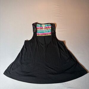 Ransom Womens Black Crochet Lace Back Striped Inset Tank Top size Small Fantasy
